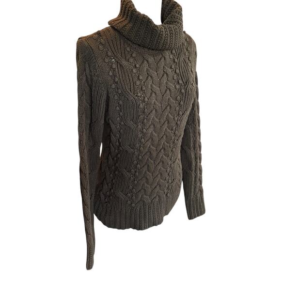 Vintage Banana Republic Brown Cable Knit Turtleneck Sweater Made in Hong Kong M - Picture 5 of 10